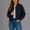 Bomber Jacket Women's Navy Snap-Button – Casual, Office, Holiday, Gift · Werune