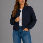 Bomber Jacket Women's Navy Snap-Button – Casual, Office, Holiday, Gift · Werune