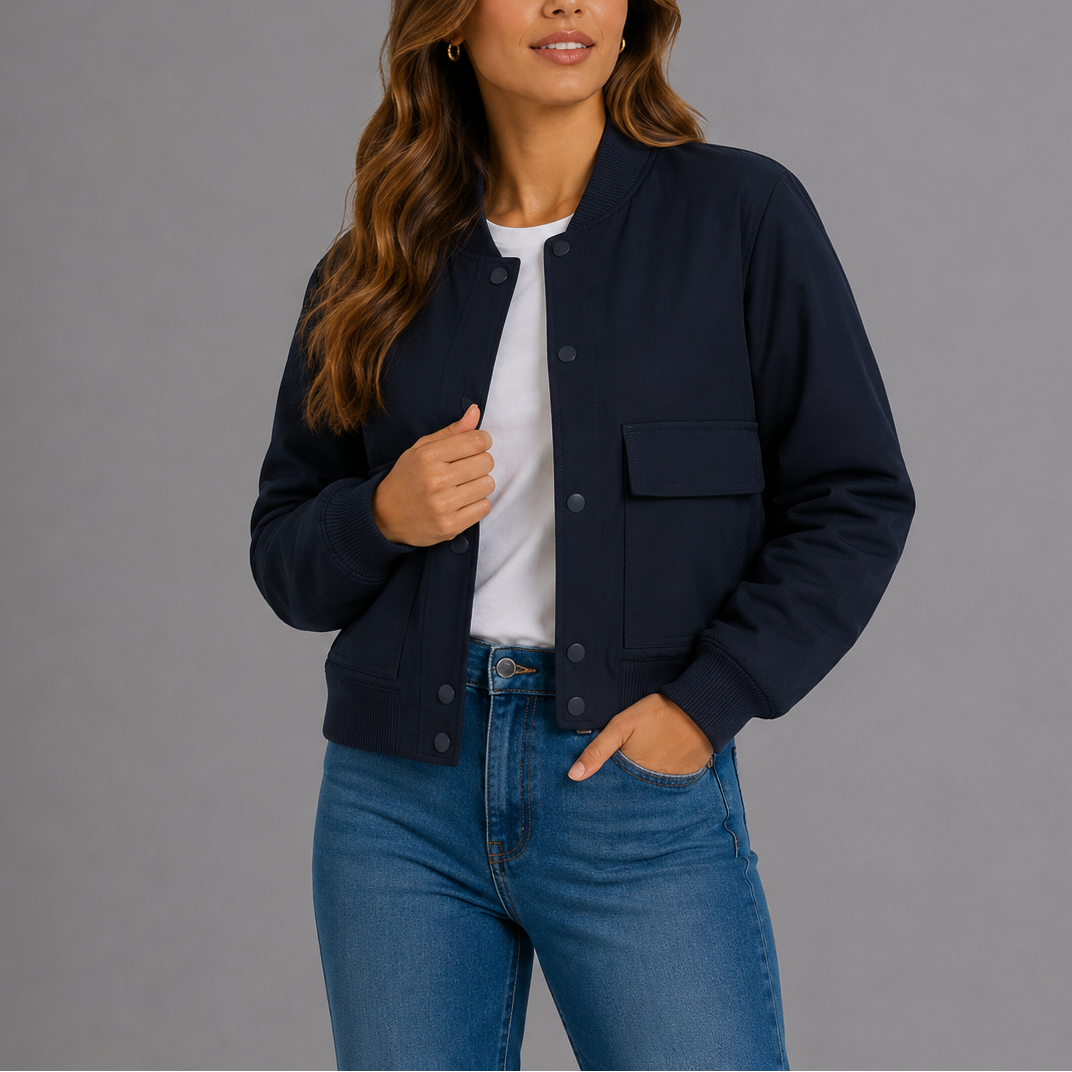 Bomber Jacket Women's Navy Snap-Button – Casual, Office, Holiday, Gift · Werune