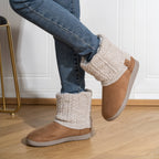 Bootie Slippers Knit-Cuff Faux Suede Fleece-Lined Women's – Home, Cosy Indoor, Winter, Gift