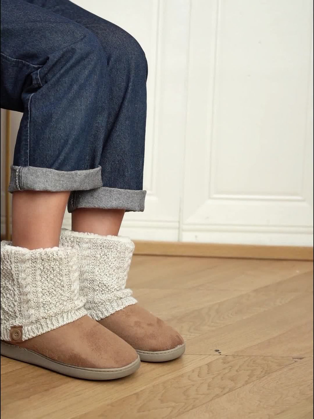 Bootie Slippers Knit-Cuff Faux Suede Fleece-Lined Women's – Home, Cosy Indoor, Winter, Gift