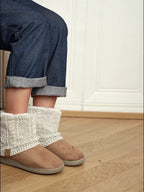 Bootie Slippers Knit-Cuff Faux Suede Fleece-Lined Women's – Home, Cosy Indoor, Winter, Gift