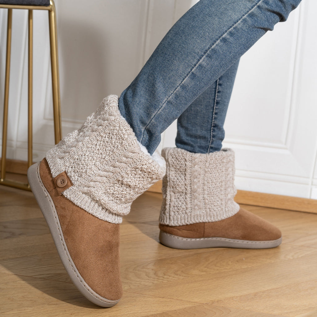 Bootie Slippers Knit-Cuff Faux Suede Fleece-Lined Women's – Home, Cosy Indoor, Winter, Gift