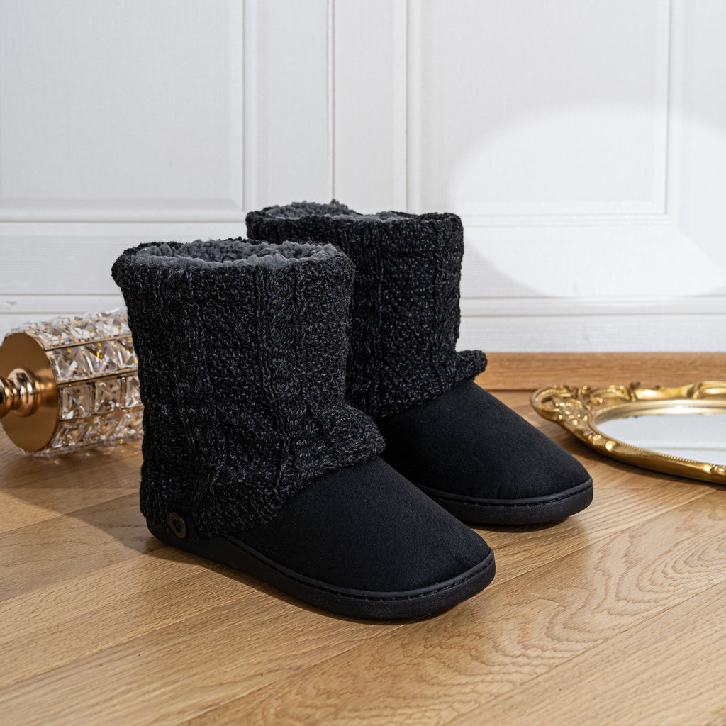 Bootie Slippers Knit-Cuff Faux Suede Fleece-Lined Women's – Home, Cosy Indoor, Winter, Gift