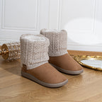 Bootie Slippers Knit-Cuff Faux Suede Fleece-Lined Women's – Home, Cosy Indoor, Winter, Gift