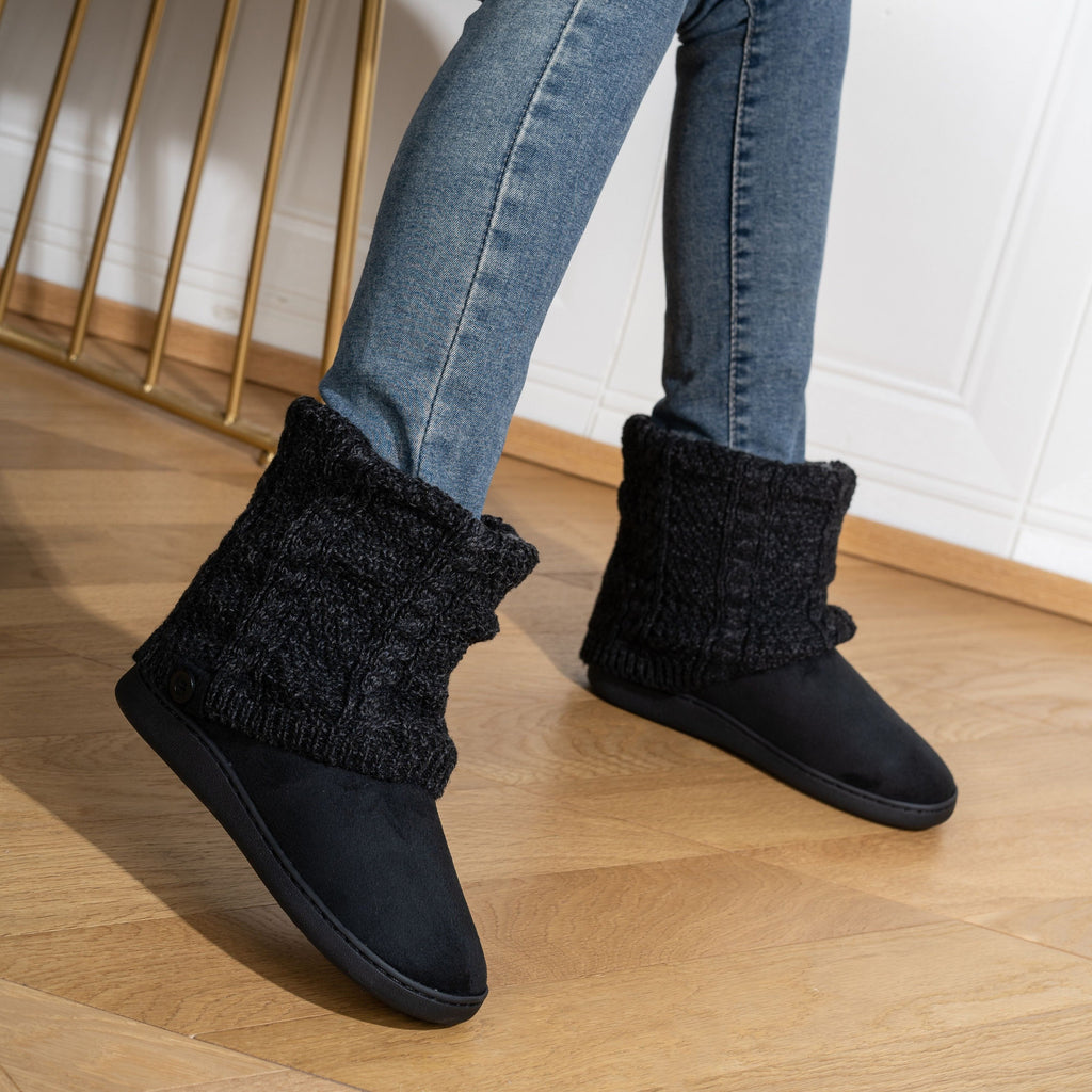 Bootie Slippers Knit-Cuff Faux Suede Fleece-Lined Women's – Home, Cosy Indoor, Winter, Gift