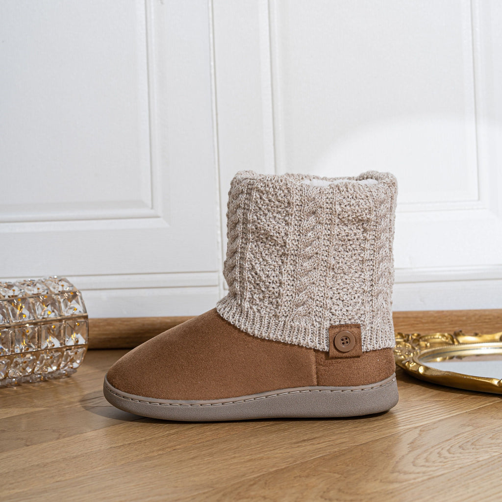 Bootie Slippers Knit-Cuff Faux Suede Fleece-Lined Women's – Home, Cosy Indoor, Winter, Gift
