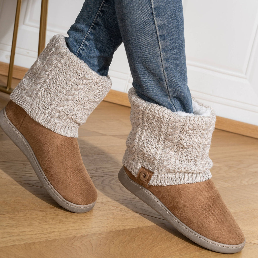 Bootie Slippers Knit-Cuff Faux Suede Fleece-Lined Women's – Home, Cosy Indoor, Winter, Gift