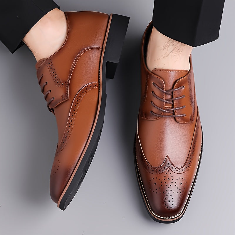 Brogue Dress Shoes Leather Black Men's Lace-Up Wingtip – Office, Wedding, Formal, Gift