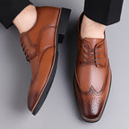 Brogue Dress Shoes Leather Black Men's Lace-Up Wingtip – Office, Wedding, Formal, Gift