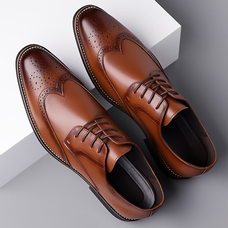 Brogue Dress Shoes Leather Black Men's Lace-Up Wingtip – Office, Wedding, Formal, Gift