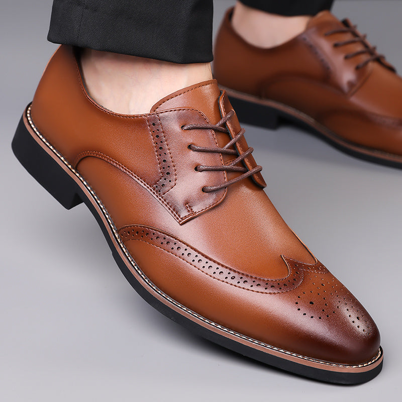 Brogue Dress Shoes Leather Black Men's Lace-Up Wingtip – Office, Wedding, Formal, Gift