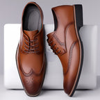 Brogue Dress Shoes Leather Black Men's Lace-Up Wingtip – Office, Wedding, Formal, Gift