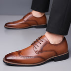 Brogue Dress Shoes Leather Black Men's Lace-Up Wingtip – Office, Wedding, Formal, Gift
