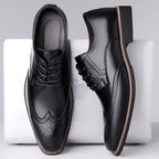 Brogue Dress Shoes Leather Black Men's Lace-Up Wingtip – Office, Wedding, Formal, Gift