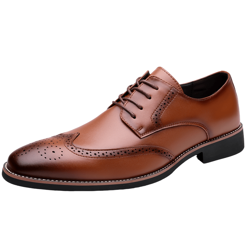 Brogue Dress Shoes Leather Black Men's Lace-Up Wingtip – Office, Wedding, Formal, Gift