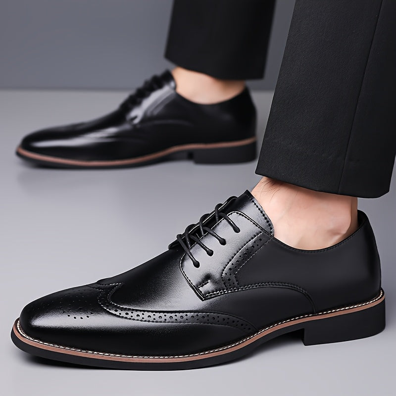 Brogue Dress Shoes Leather Black Men's Lace-Up Wingtip – Office, Wedding, Formal, Gift