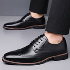 Brogue Dress Shoes Leather Black Men's Lace-Up Wingtip – Office, Wedding, Formal, Gift