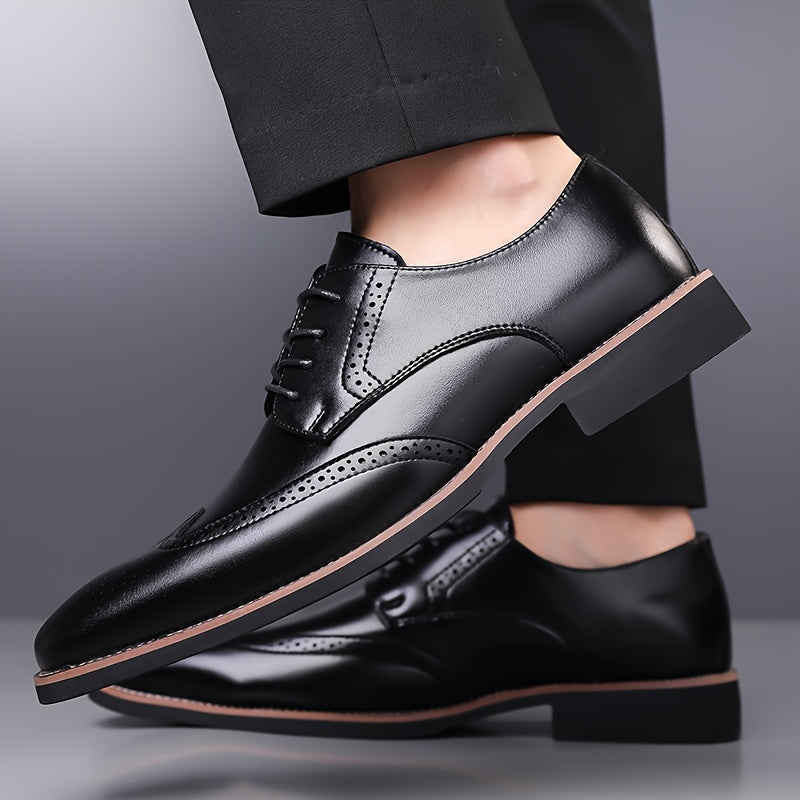 Brogue Dress Shoes Leather Black Men's Lace-Up Wingtip – Office, Wedding, Formal, Gift