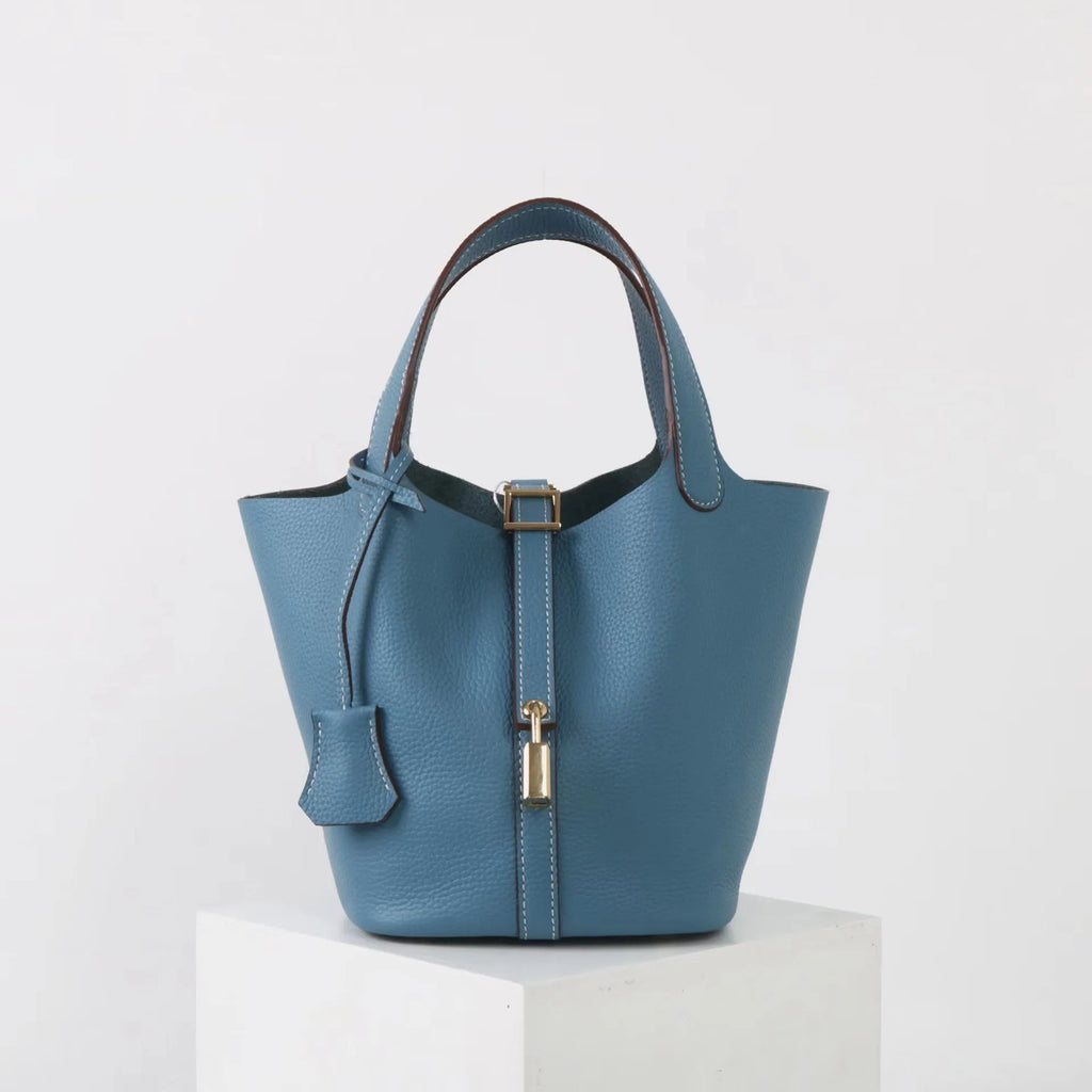 Bucket Bag Leather Black Women's with Padlock – Casual, Office, Gift, Everyday Handbag