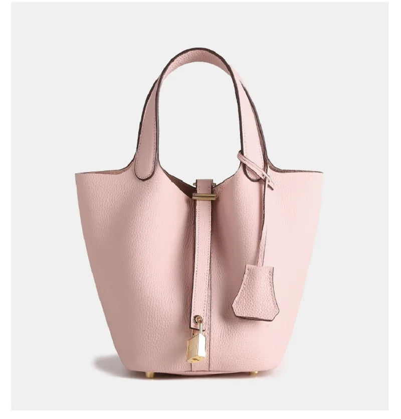 Bucket Bag Leather Black Women's with Padlock – Casual, Office, Gift, Everyday Handbag
