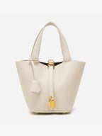 Bucket Bag Leather Black Women's with Padlock – Casual, Office, Gift, Everyday Handbag