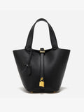 Bucket Bag Leather Black Women's with Padlock – Casual, Office, Gift, Everyday Handbag