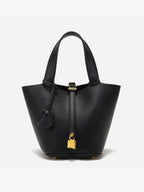 Bucket Bag Leather Black Women's with Padlock – Casual, Office, Gift, Everyday Handbag