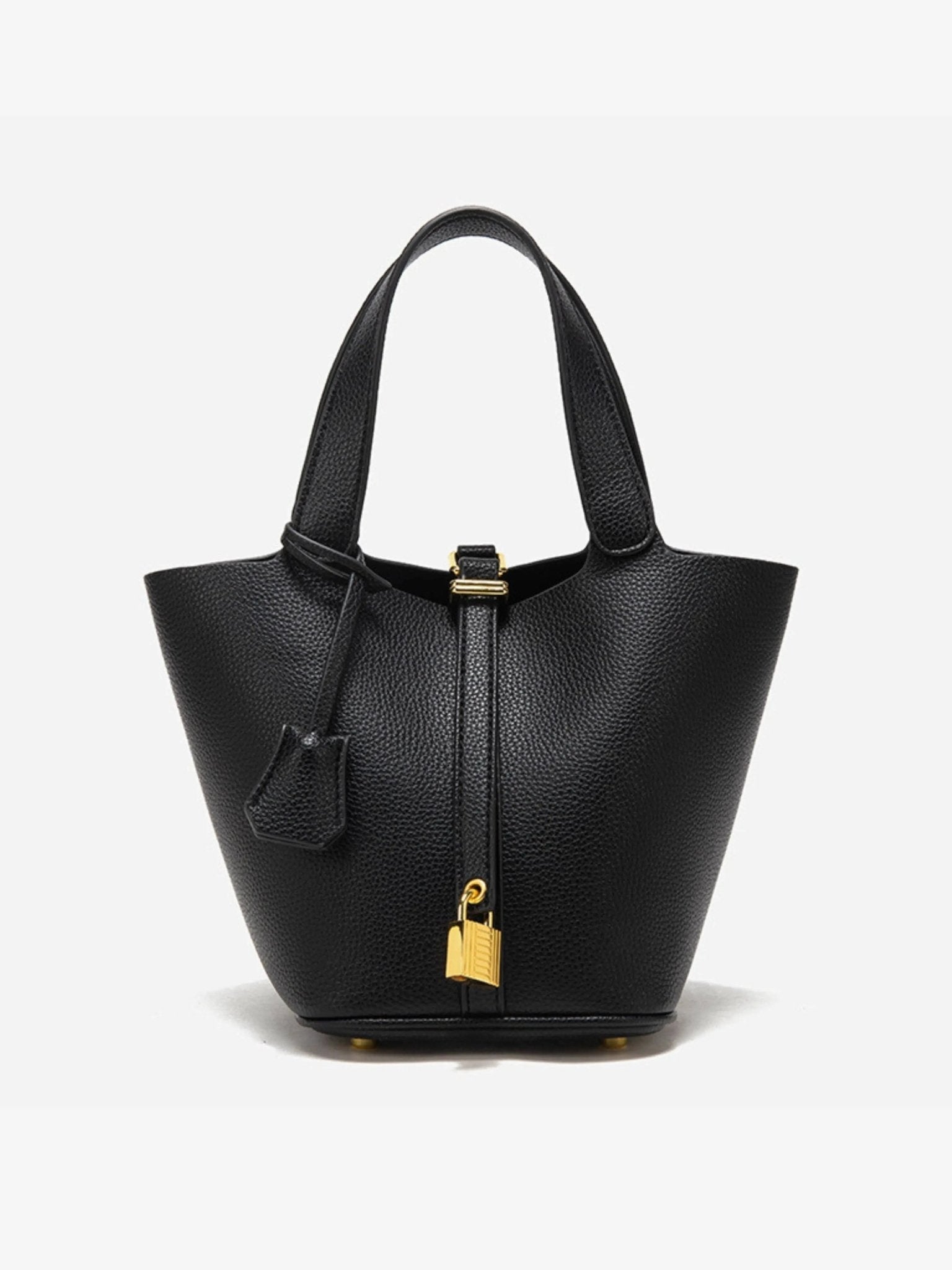 Bucket Bag Leather Black Women's with Padlock – Casual, Office, Gift, Everyday Handbag