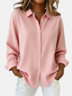 Button-Up Shirt Blouse Pink Long Sleeve Women's Collared Top – Casual, Office, Holiday