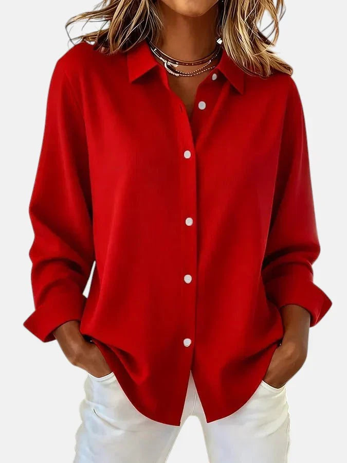 Button-Up Shirt Blouse Pink Long Sleeve Women's Collared Top – Casual, Office, Holiday