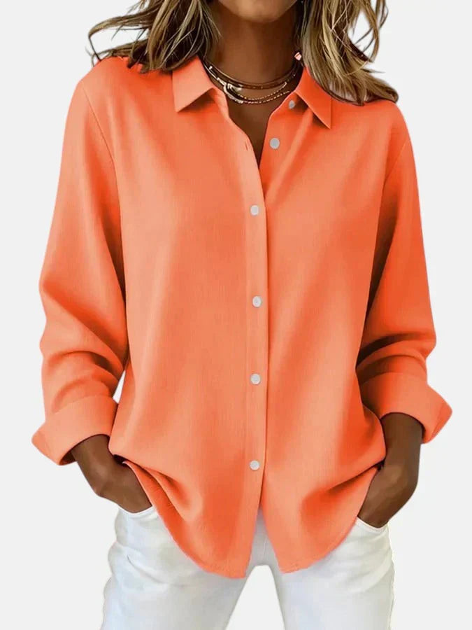 Button-Up Shirt Blouse Pink Long Sleeve Women's Collared Top – Casual, Office, Holiday
