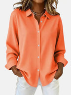 Button-Up Shirt Blouse Pink Long Sleeve Women's Collared Top – Casual, Office, Holiday