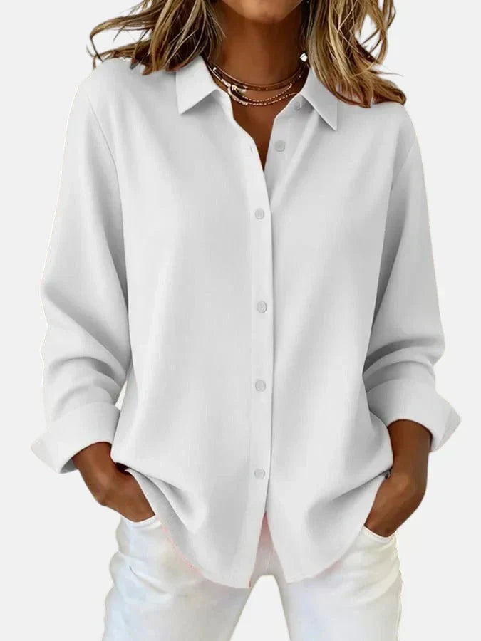 Button-Up Shirt Blouse Pink Long Sleeve Women's Collared Top – Casual, Office, Holiday