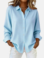 Button-Up Shirt Blouse Pink Long Sleeve Women's Collared Top – Casual, Office, Holiday