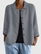 Button-Up Shirt Jacket Women's Pink Collared Long Sleeve Loose Fit – Casual, Office