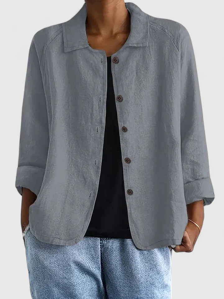 Button-Up Shirt Jacket Women's Pink Collared Long Sleeve Loose Fit – Casual, Office