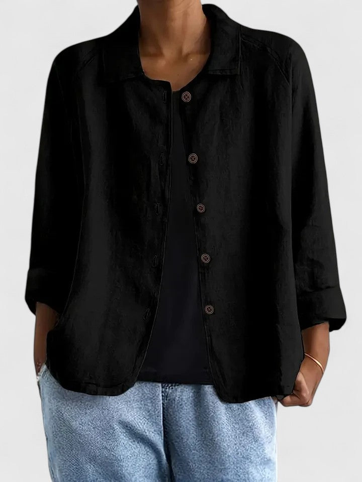 Button-Up Shirt Jacket Women's Pink Collared Long Sleeve Loose Fit – Casual, Office