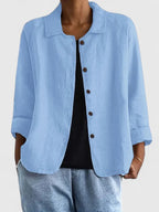 Button-Up Shirt Jacket Women's Pink Collared Long Sleeve Loose Fit – Casual, Office