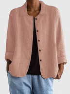 Button-Up Shirt Jacket Women's Pink Collared Long Sleeve Loose Fit – Casual, Office