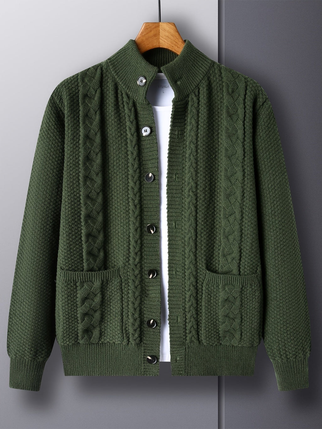 Cable Knit Cardigan Black Men's Button-Front Sweater with Pockets – Casual, Office, Holiday, Gift