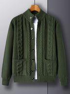 Cable Knit Cardigan Black Men's Button-Front Sweater with Pockets – Casual, Office, Holiday, Gift
