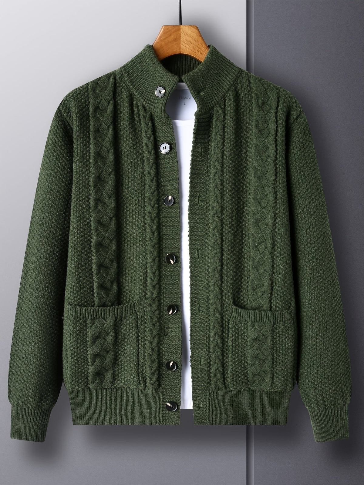 Cable Knit Cardigan Black Men's Button-Front Sweater with Pockets – Casual, Office, Holiday, Gift