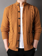 Cable Knit Cardigan Black Men's Button-Front Sweater with Pockets – Casual, Office, Holiday, Gift