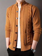 Cable Knit Cardigan Black Men's Button-Front Sweater with Pockets – Casual, Office, Holiday, Gift