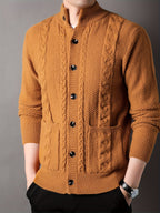 Cable Knit Cardigan Black Men's Button-Front Sweater with Pockets – Casual, Office, Holiday, Gift