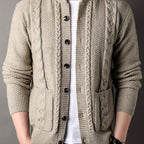 Cable Knit Cardigan Black Men's Button-Front Sweater with Pockets – Casual, Office, Holiday, Gift