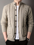 Cable Knit Cardigan Black Men's Button-Front Sweater with Pockets – Casual, Office, Holiday, Gift