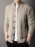 Cable Knit Cardigan Black Men's Button-Front Sweater with Pockets – Casual, Office, Holiday, Gift