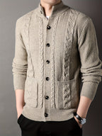 Cable Knit Cardigan Black Men's Button-Front Sweater with Pockets – Casual, Office, Holiday, Gift